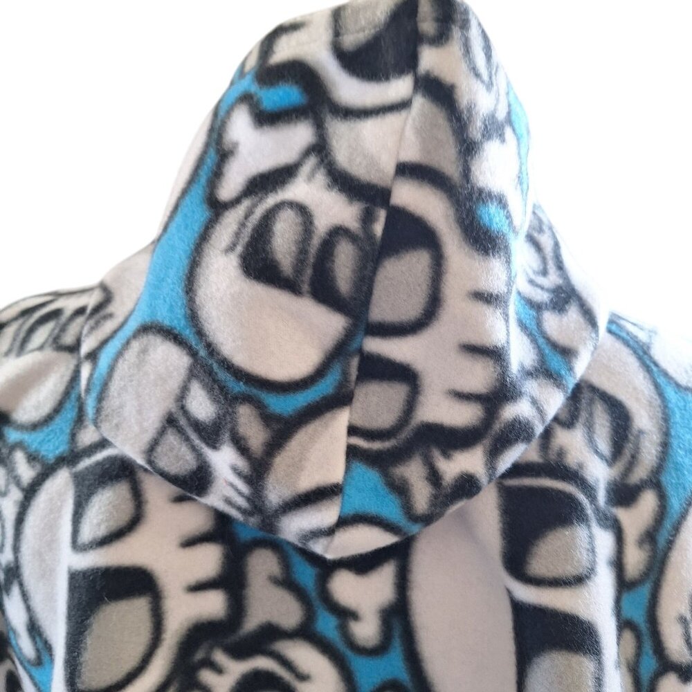 Handmade Kids Fleece Skull Poncho W Pocket & Hood Car Seat Blue Black White - Picture 8 of 15